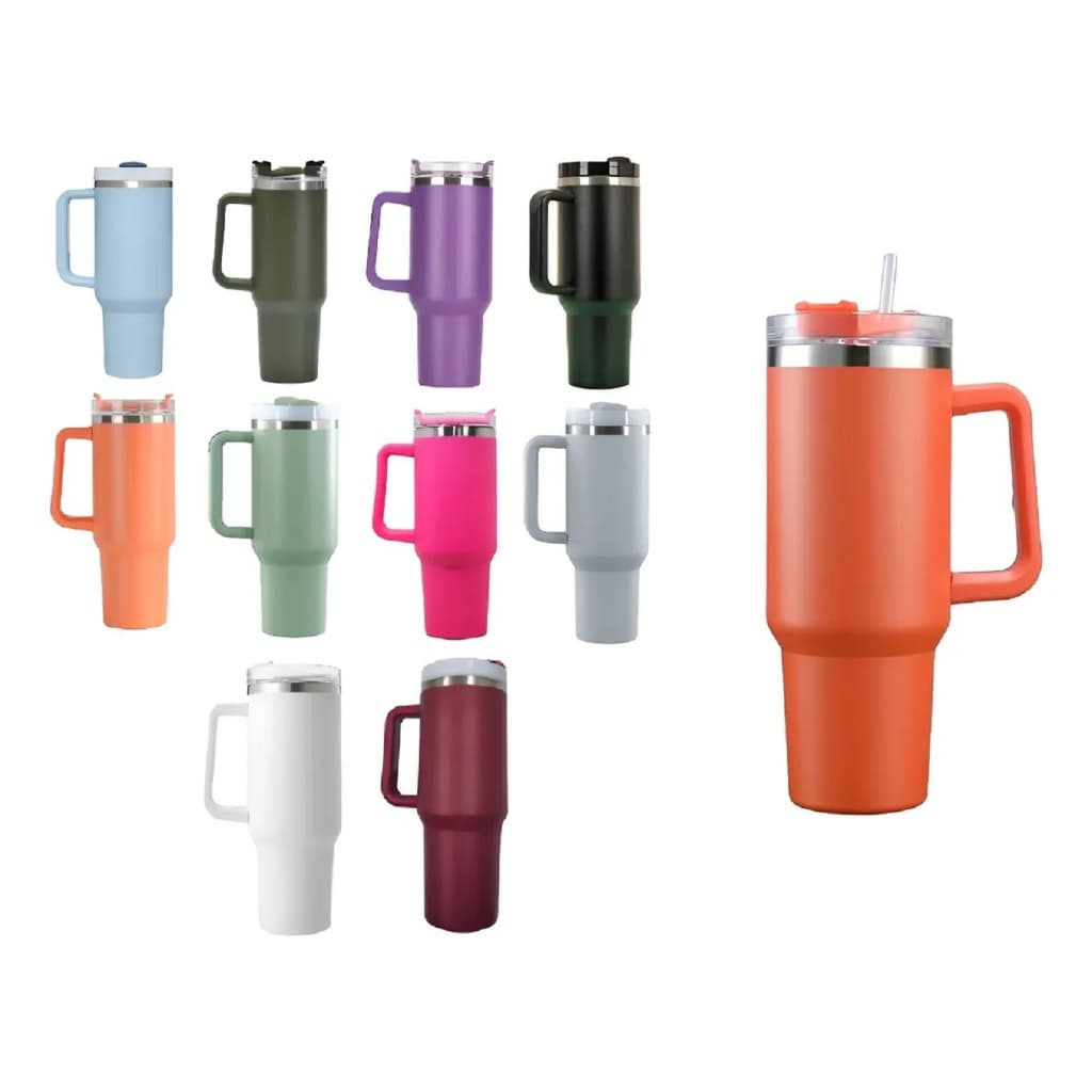 Copo Caneca 1200ML Térmico Grande Canudo Inox Parde Dupla Fitness Com Alça