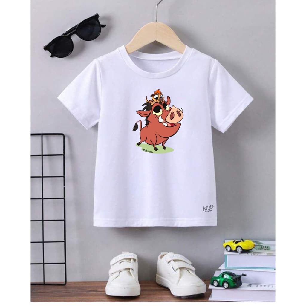 Camiseta Infantil Unissex Timão e Pumba | Camiseta Personagem Rei Leão Disney Algodão Confortável
