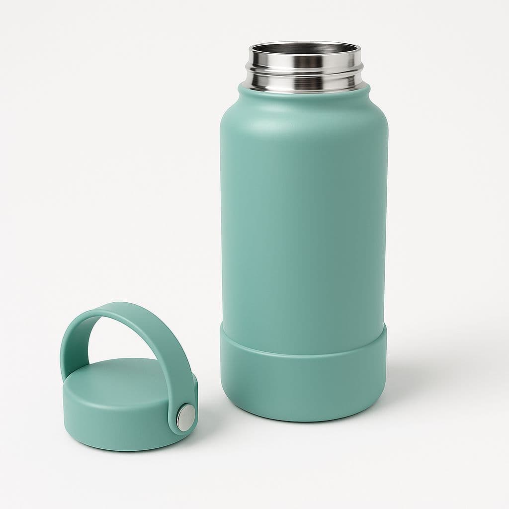 Garrafa Térmica Parede dulpla Aço Inox Com Alça Base De Silicone Água Quente E Fria