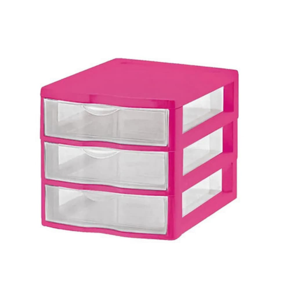 Gaveteiro Plástico De Mesa Rosa Organizador 3 Gavetas 21x18x18cm