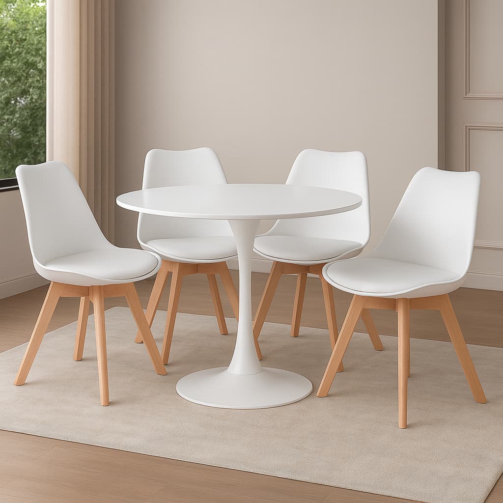 Kit 4 Cadeiras De Jantar Saarinen Base Wood Com Assento Estofado Couro Fácil Montagem Diversas Cores