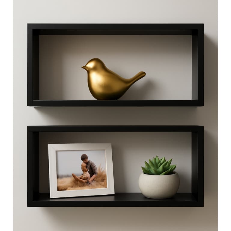 Kit 02 Nichos MDF Preto Fosco 50X25cm Sala Quarto Decoração Banheiro Cozinha Casa Livros Infantil