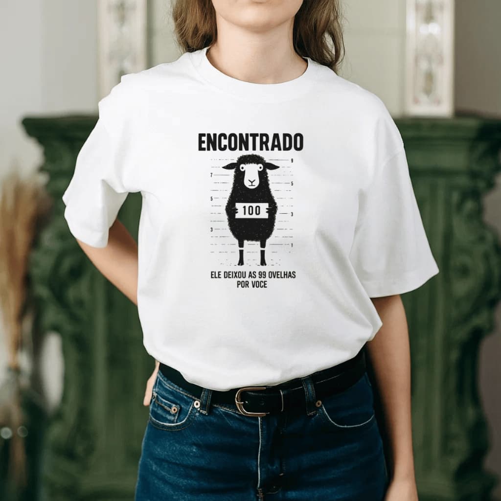 Camiseta Feminina Estampada Ovelha Procurada Cristã 100% Algodão Manga Curta Verão Blusa Camisa