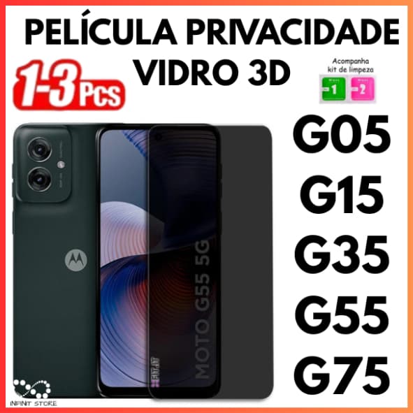 Película Privacidade 3D Temperado Anti Spy Para Moto G05 G15 G35 G55 G75