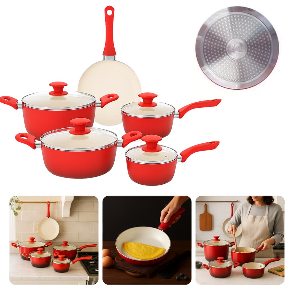Conjunto De Panelas 5 Peças Cerâmica Antiaderente Fogão Indução