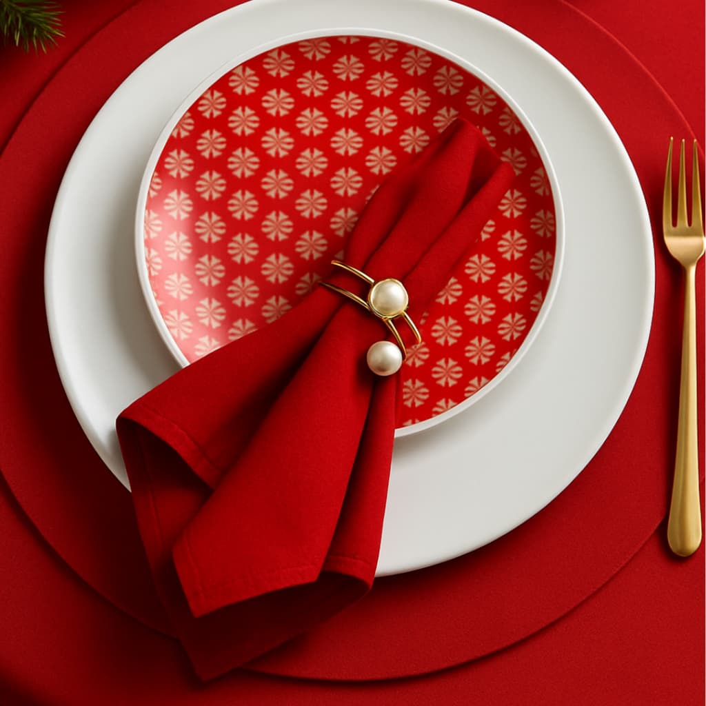Kit Guardanapo de Tecido Natal Vermelho 35x35cm Mesa Posta Natalina