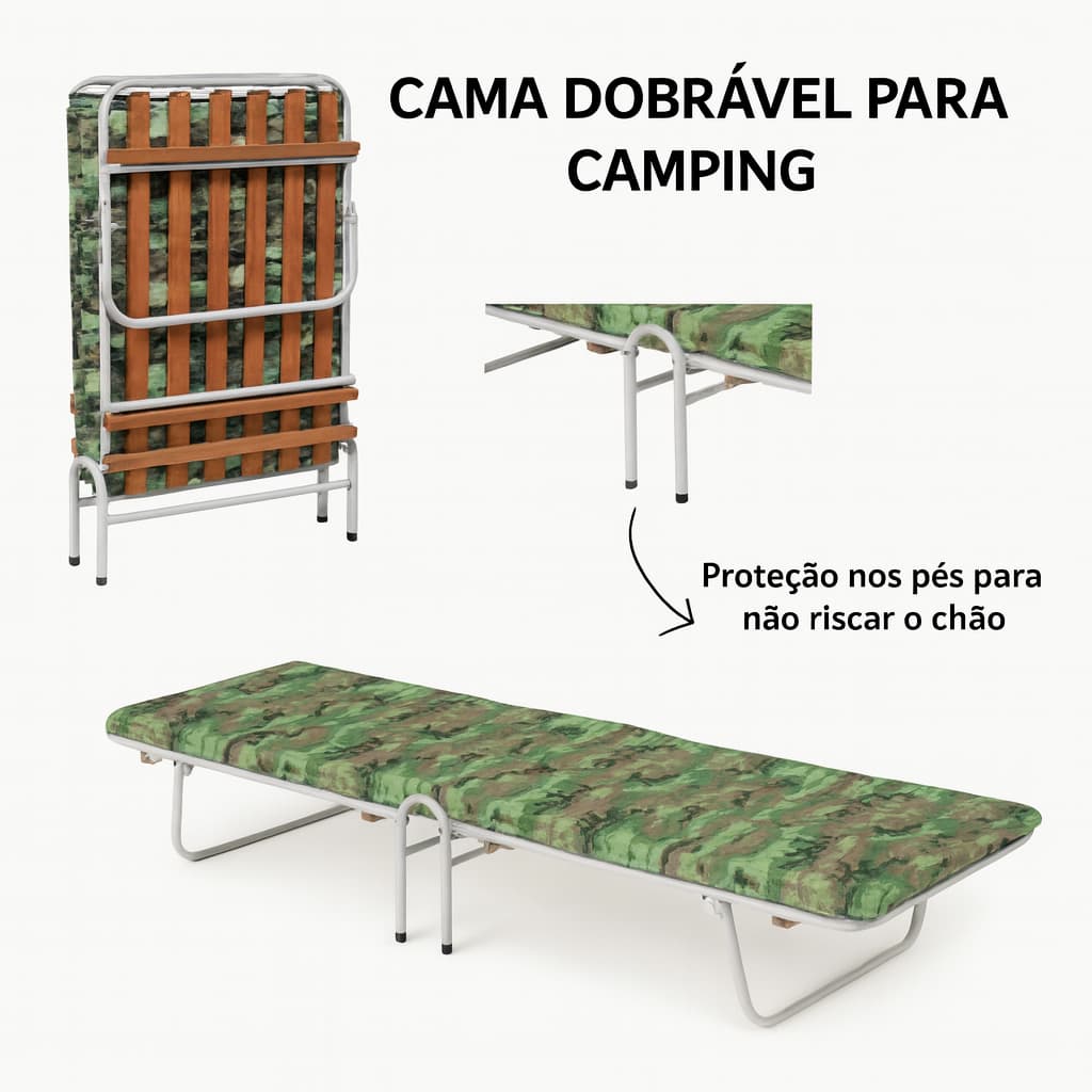 Cama Dobrável Estrutura Reforçada Portátil Compacta Confortável Colchão Incluso Leve Camping Envio Imediato