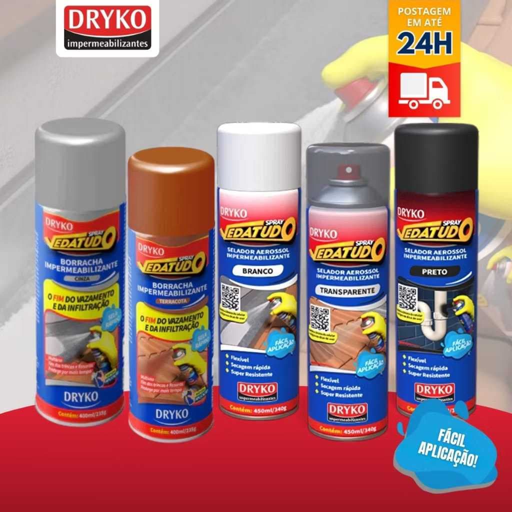 Spray Impermeabilizante Emborrachado Dryko 400ml com Secagem Rápida para Superfícies