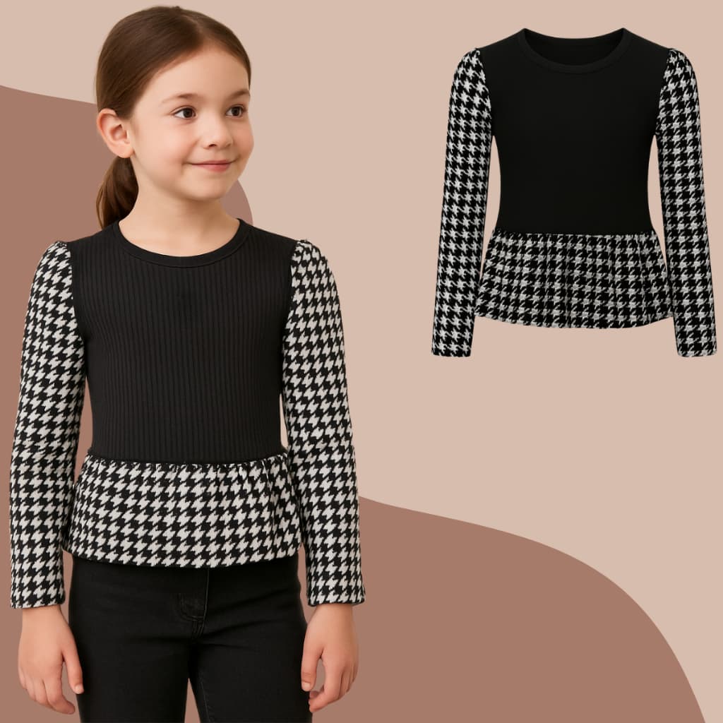 Blusa Infantil Feminina Manga Longa Peplum Elegante