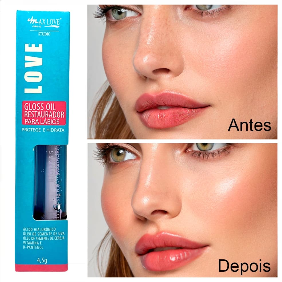 Gloss Oil Restaurador Protege e Hidrata Brilho Labial Hidratante Max Love / Tratamento e Conforto