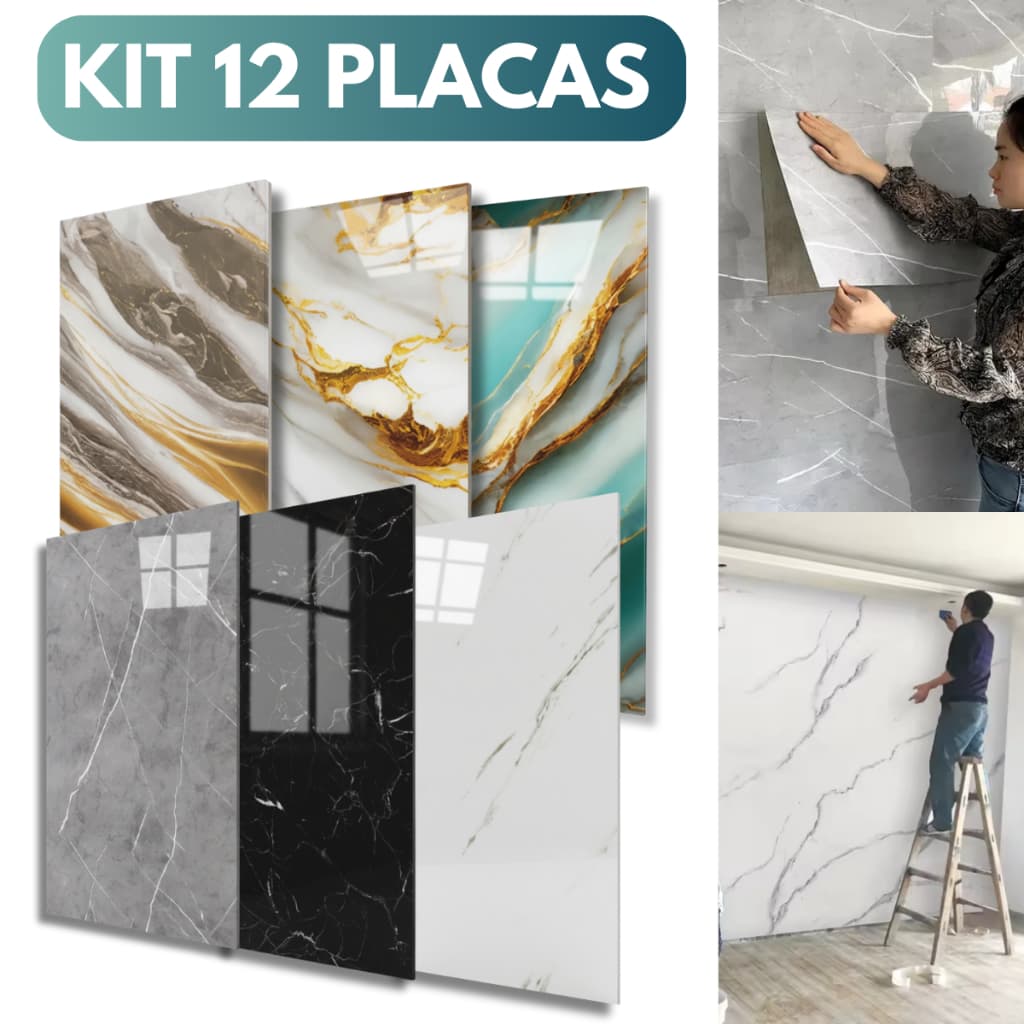 Kit 12 Placa Mármore 3d Adesiva Porcelanato Parede 30x60cm Revestimento