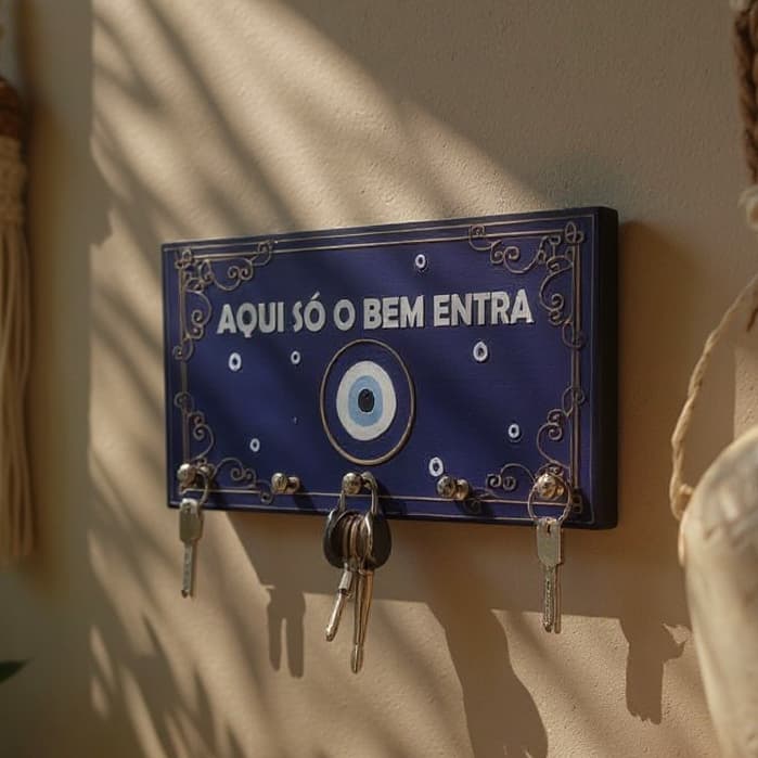 Porta Chaves Decorativo Minimalista em MDF com Prateleira Moderna e Olho Grego