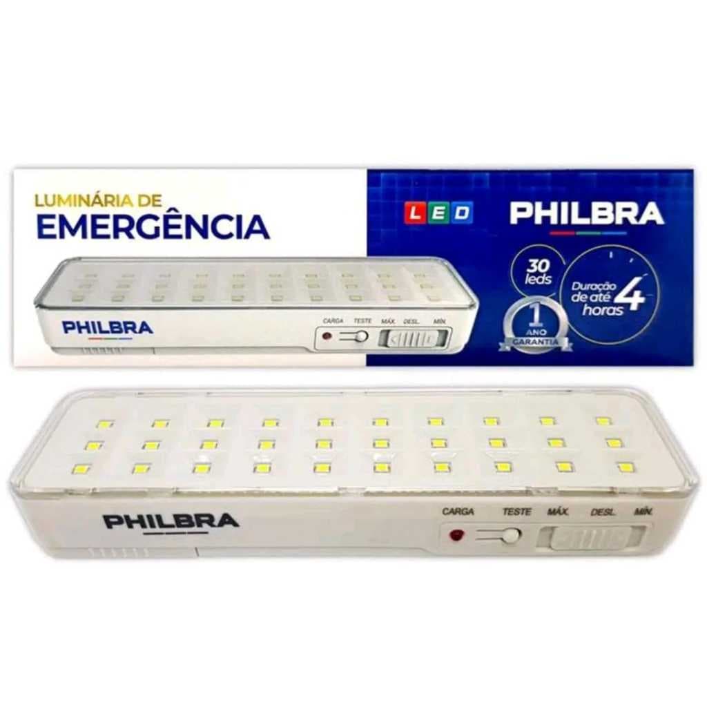 Luminária Emergência 30 Leds PHILBRA Bivolt Autonomia 7h