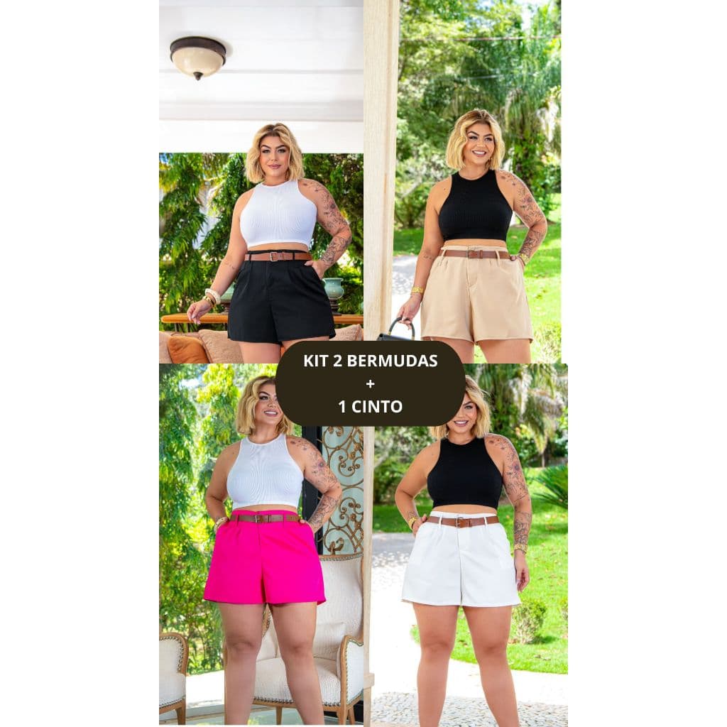 Kit 2 Bermudas Feminina de Tecido Social Elegante Moda Maior Plus Size 48 ao 58
