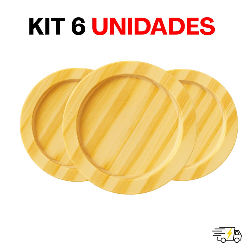Kit Jogo Pires Em Madeira Pinus Redondo Para Xícaras de Café Chá Mesa Posta