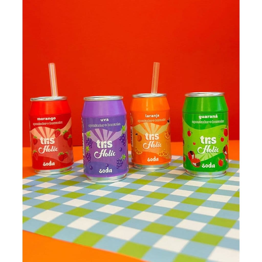 Apontador  + Borracha Soda latinha de Refrigerante Lanchinhos Tris Holic