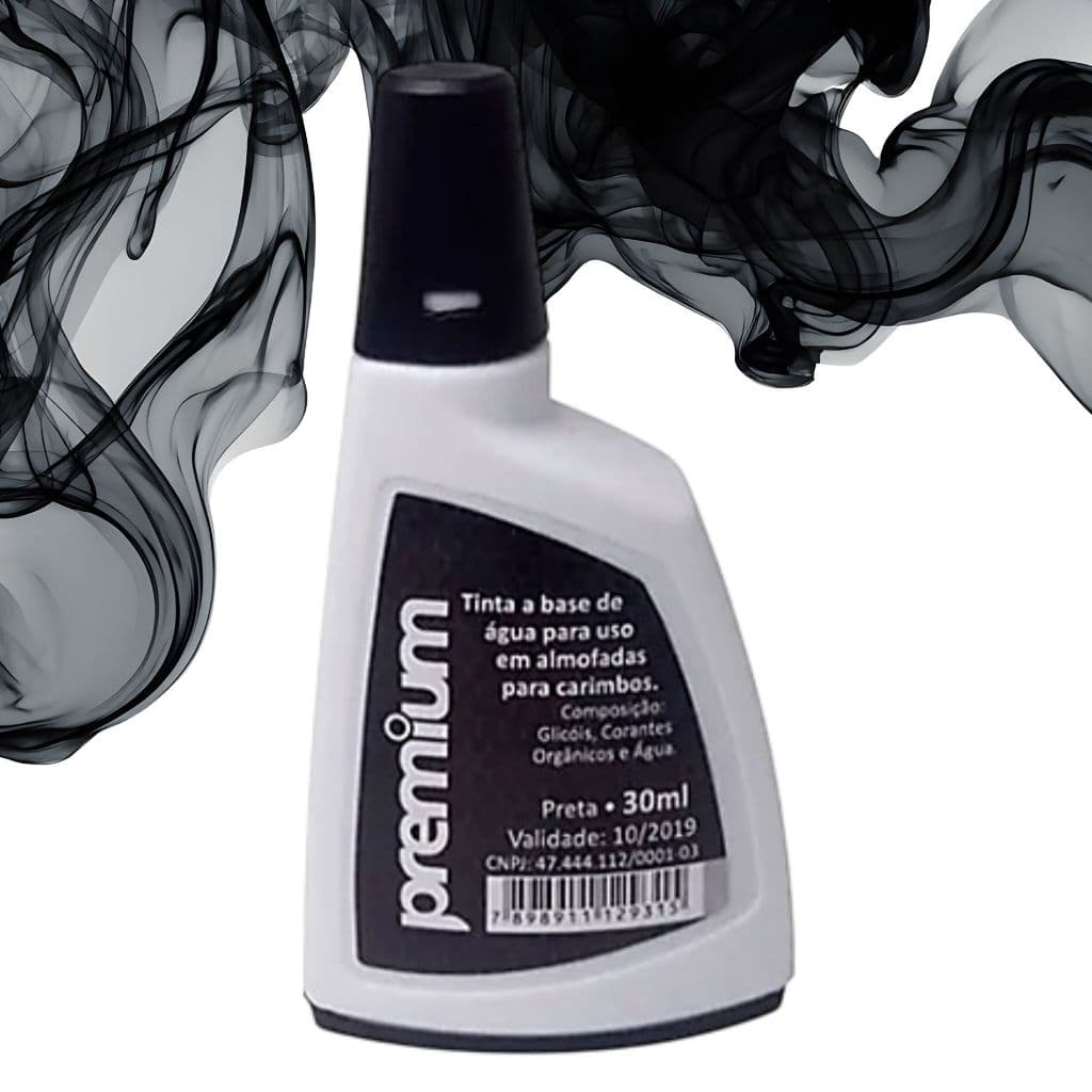 1 UNID TINTA PREMIUM PRETA 30ML PARA RECARGA DE CARIMBOS E ALMOFADAS SECAGEM RÁPIDA NÃO ACOMPANHA ALMOFADA