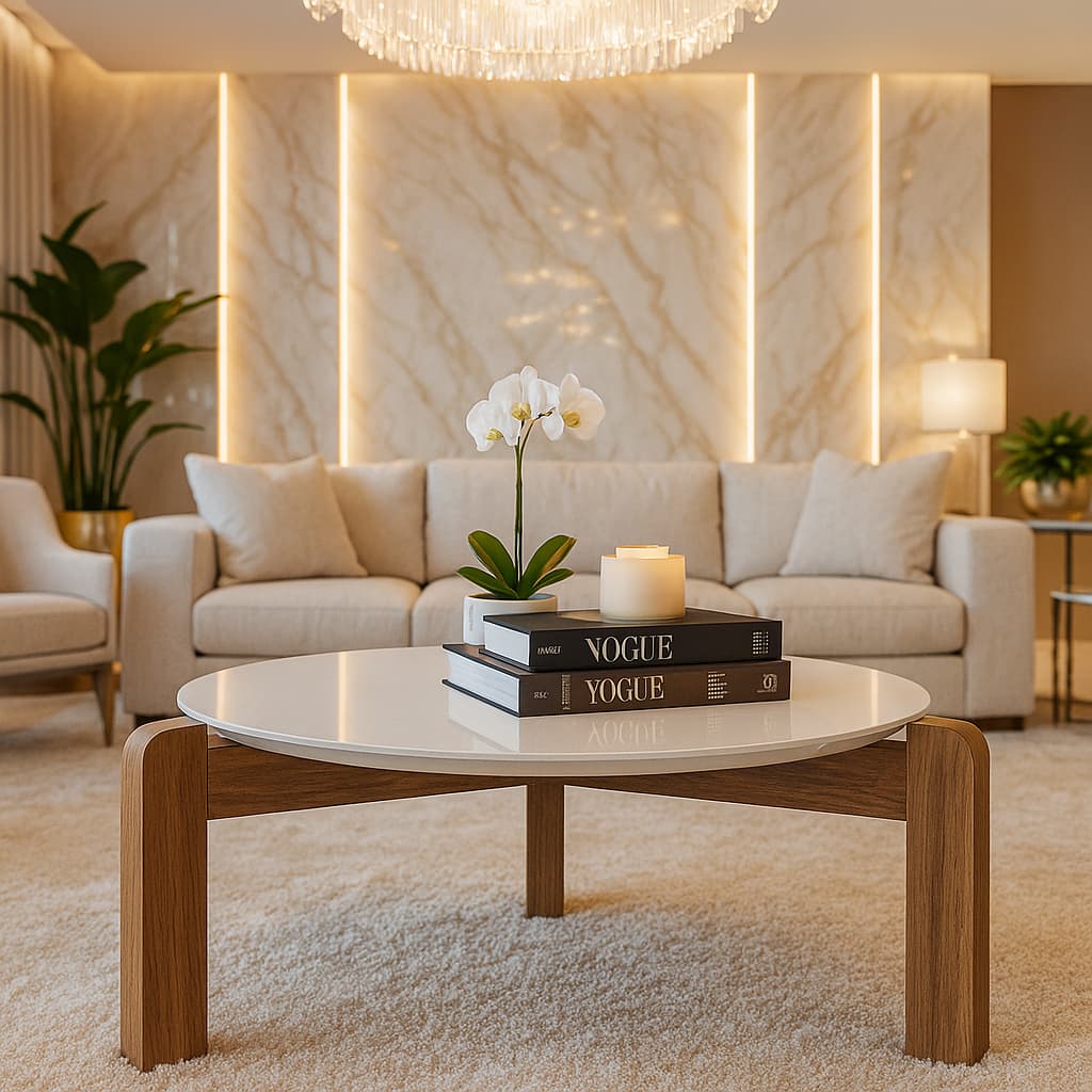 Mesa de Centro MDF Austria Área de Lazer Sala com Pés em ,Madeira de Eucalipto