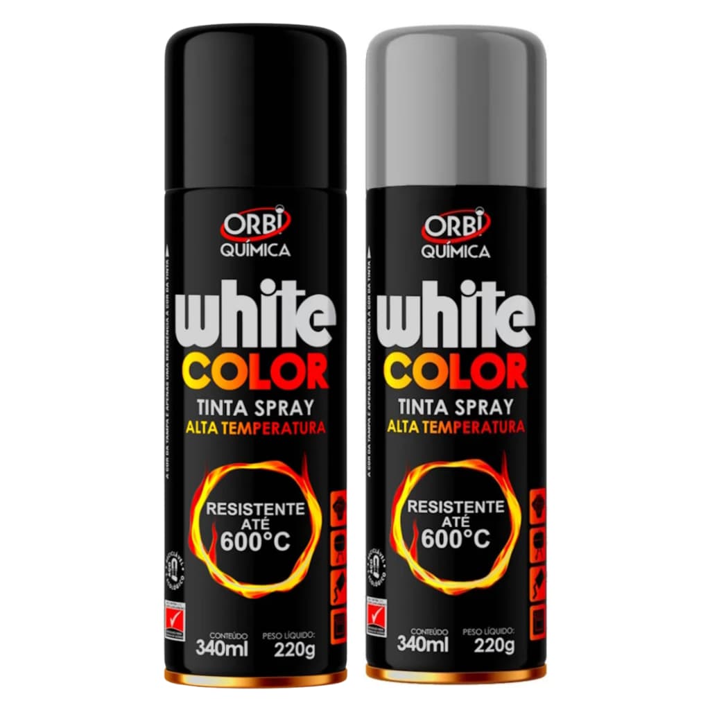 Kit Spray Tinta Preto + Alumínio Alta Temperatura Para Canos Motores 600°C