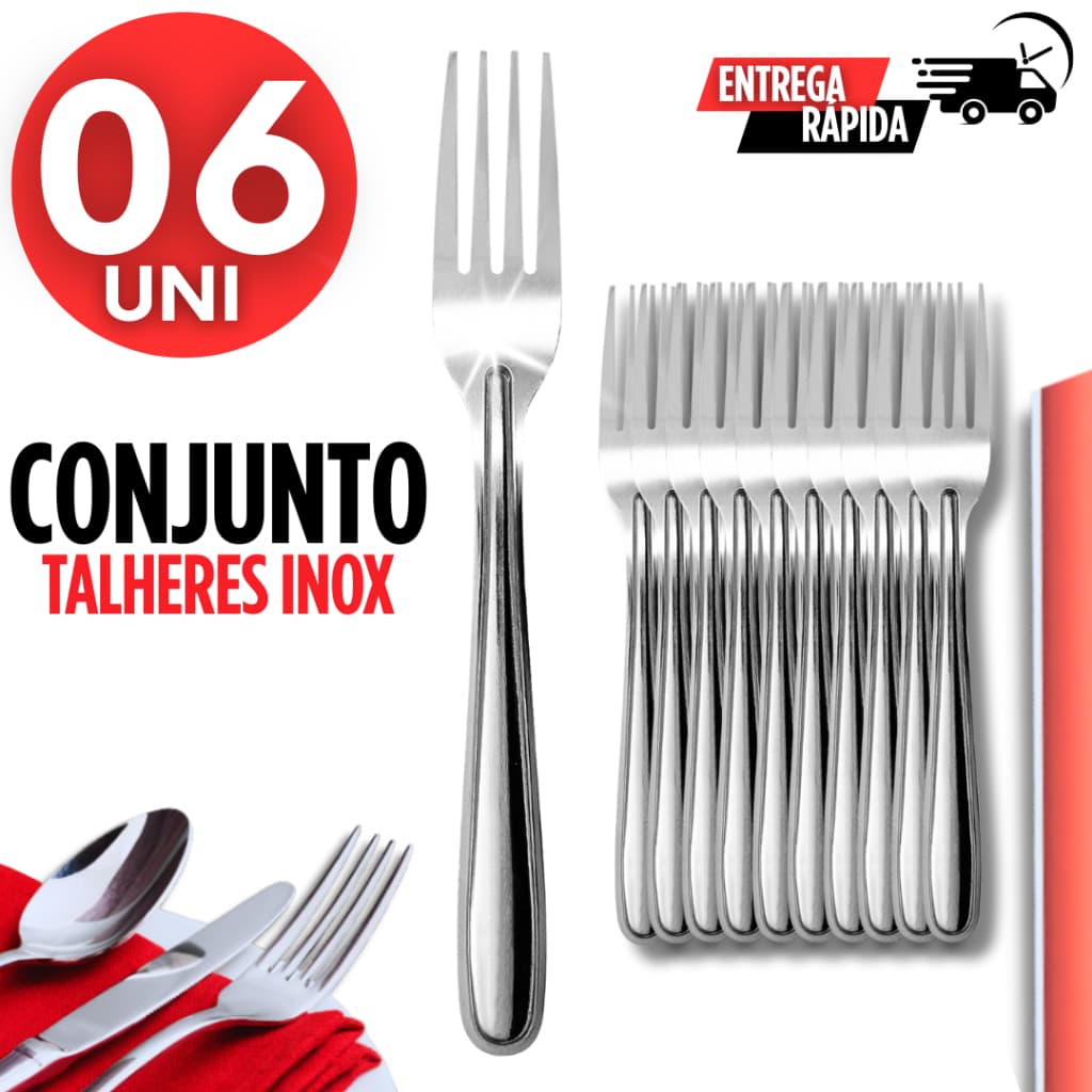 KIT 6 Garfos Inox – Design Sofisticado e Durabilidade
