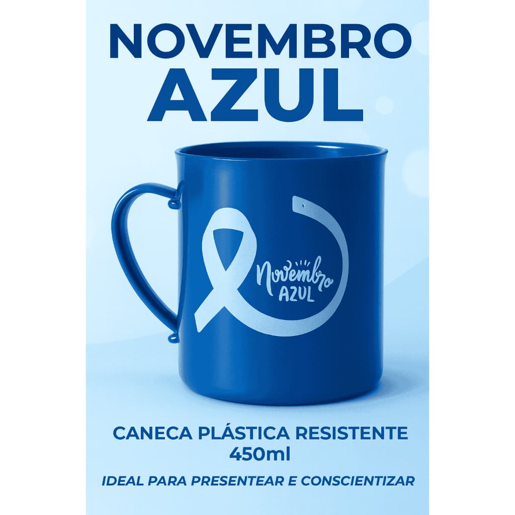 Kit 10 Canecas Plásticas 400ml Novembro Azul Brinde Lembrancinha Conscientização