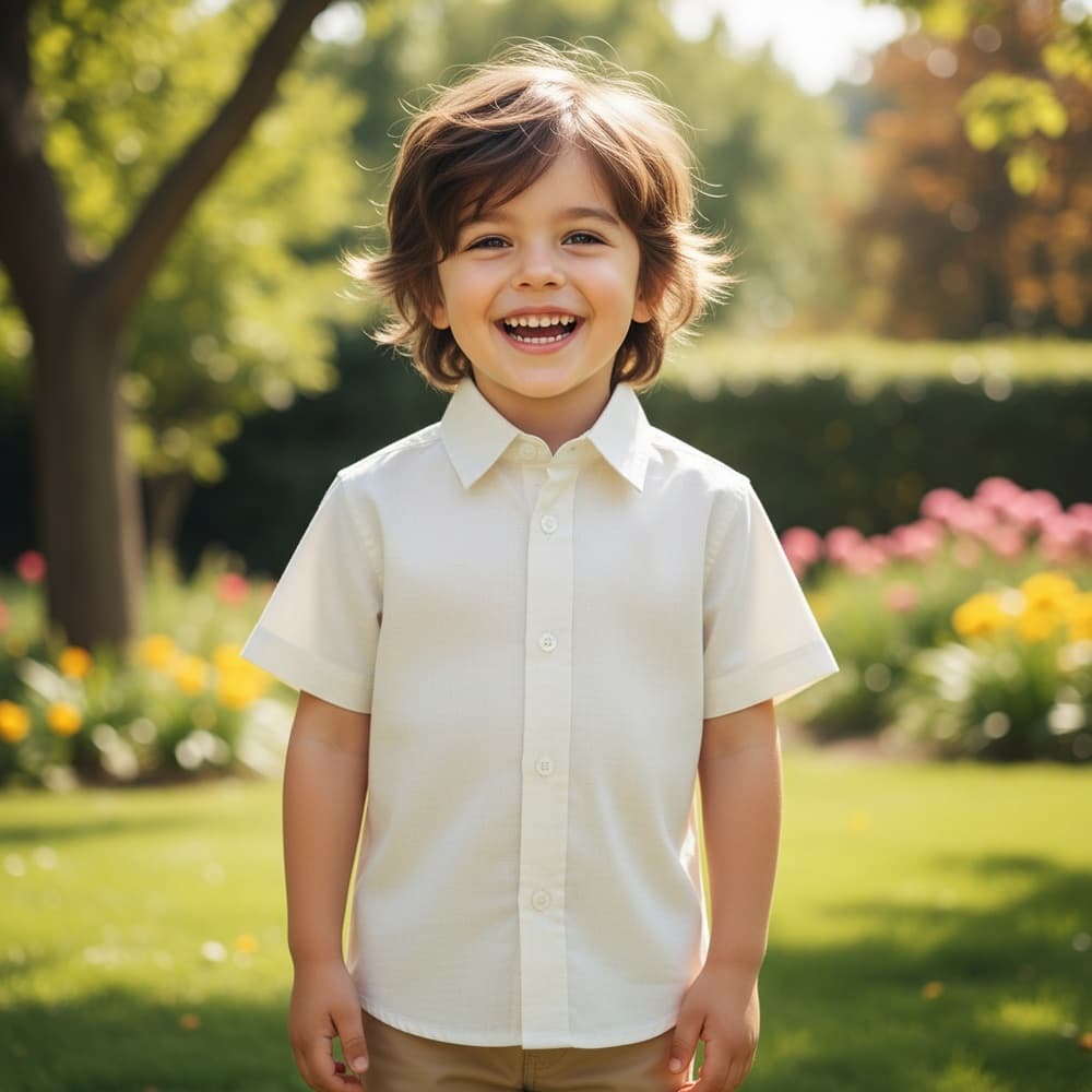 Camisa Social Infantil de Linho – Manga Curta, Colarinho Tradicional, Look Mauricinho Chic!