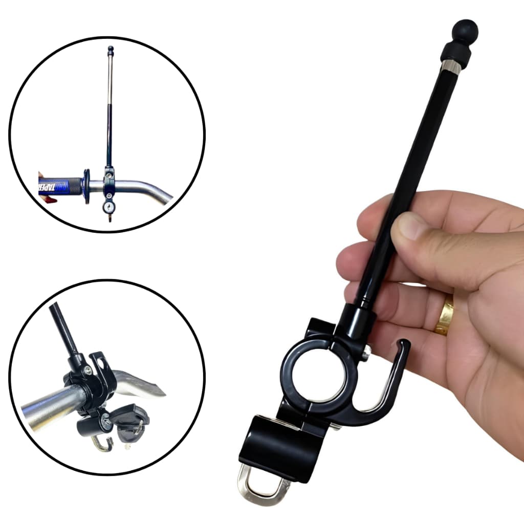 Antena Moto Guidão com Trava de Capacete Preta Corta Pipa Cerol Universal Esportiva Moto Bike