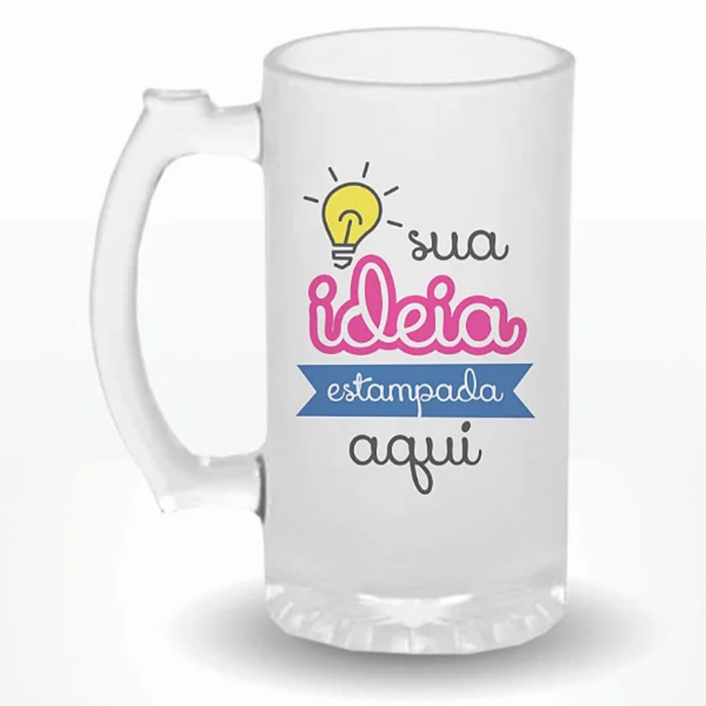 Caneca De Chopp Vidro Jateado Personalizada 460mL | Sua Arte, Foto, Nome, Frase Logo Time | Presente