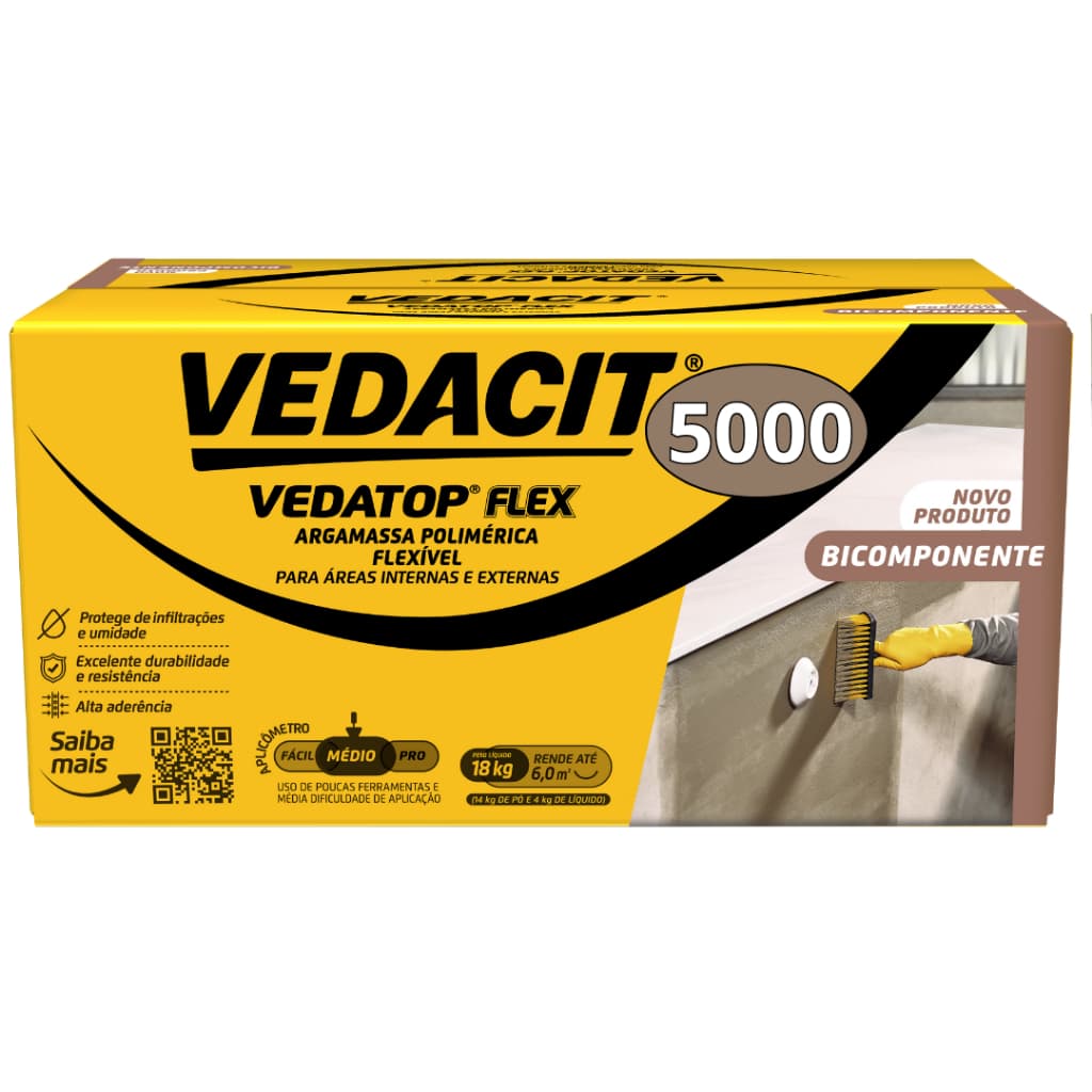 Vedatop Flex Fibras 5000 Vedacit18kg – Argamassa Polimérica Flexível para Impermeabilização