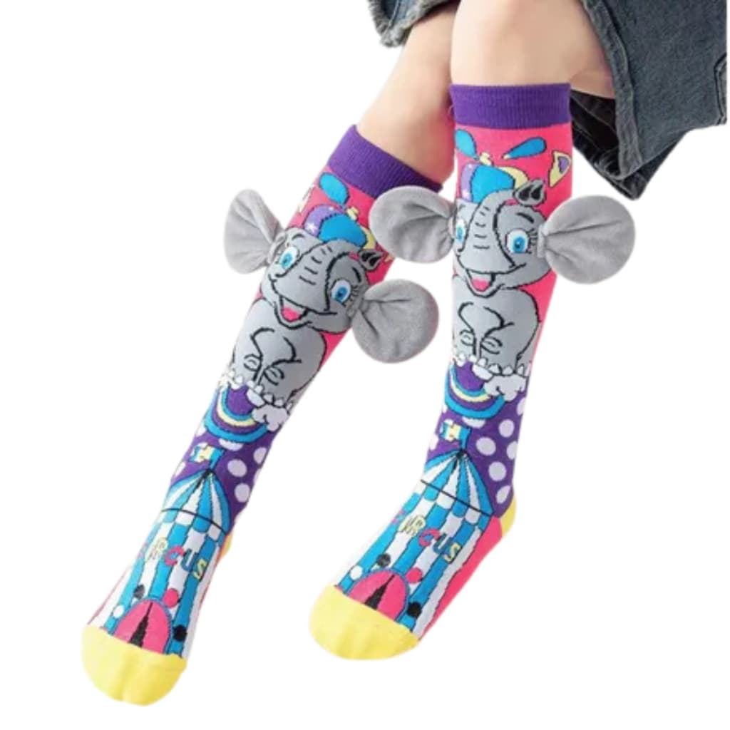 Meia Cano Longo 3d Tridimensional Infantil para Menina de Elefante