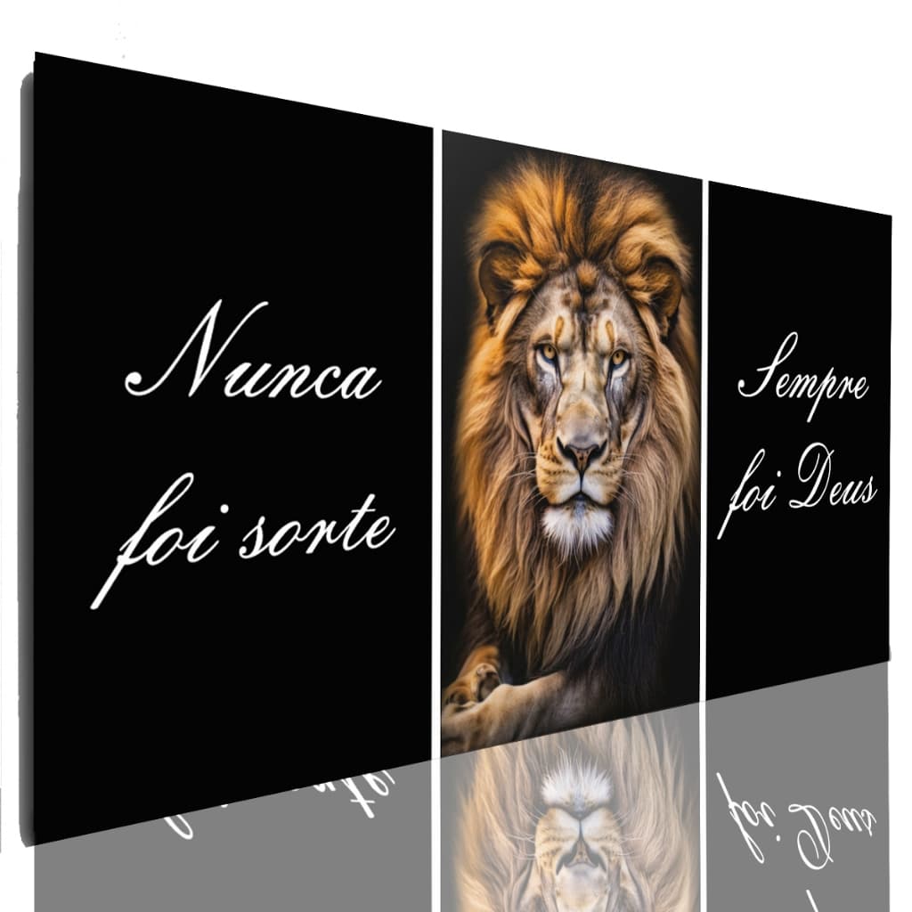 Quadro Decorativo Leao Nunca Foi Sorte Sempre Foi Deus 120 X 60 Cm