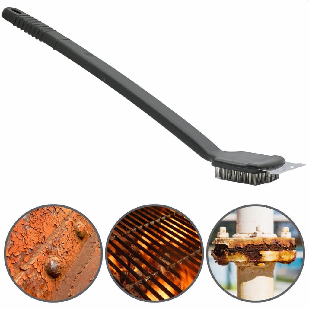 Escova Limpa Grelhas Com Raspador Cabo Comprido Cerdas Em Aço Inoxidável 45,5cm