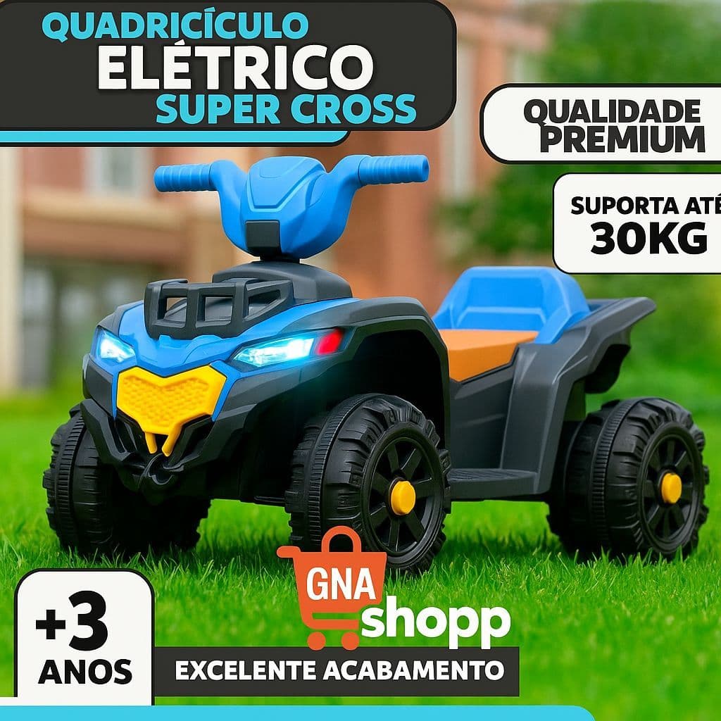 Quadriciclo Elétrico Infantil 6V Azul 🚙 4 Rodas Grandes + Bateria Recarregável