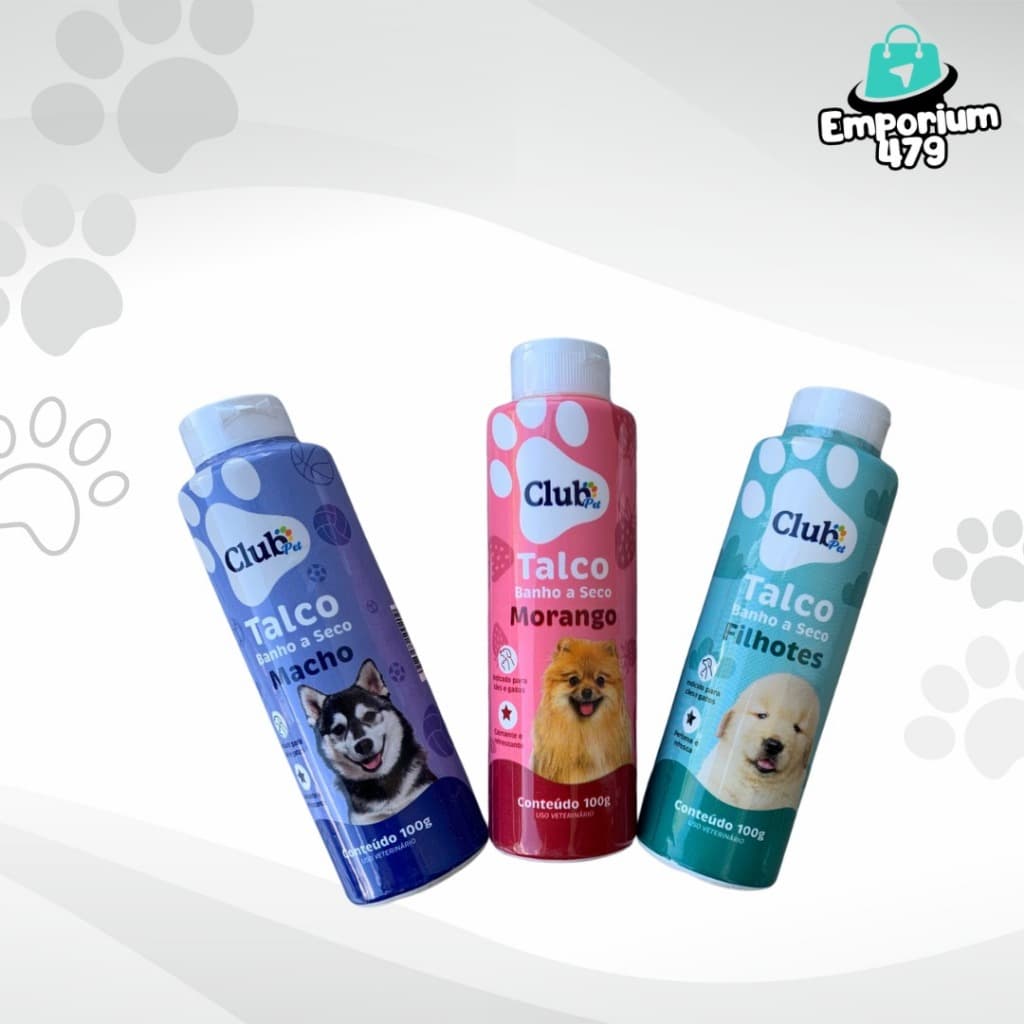 Talco banho a seco 100g Club Pet para Cães e Gatos – Diminui Oleosidade e Refresca a Pele do Seu Pet