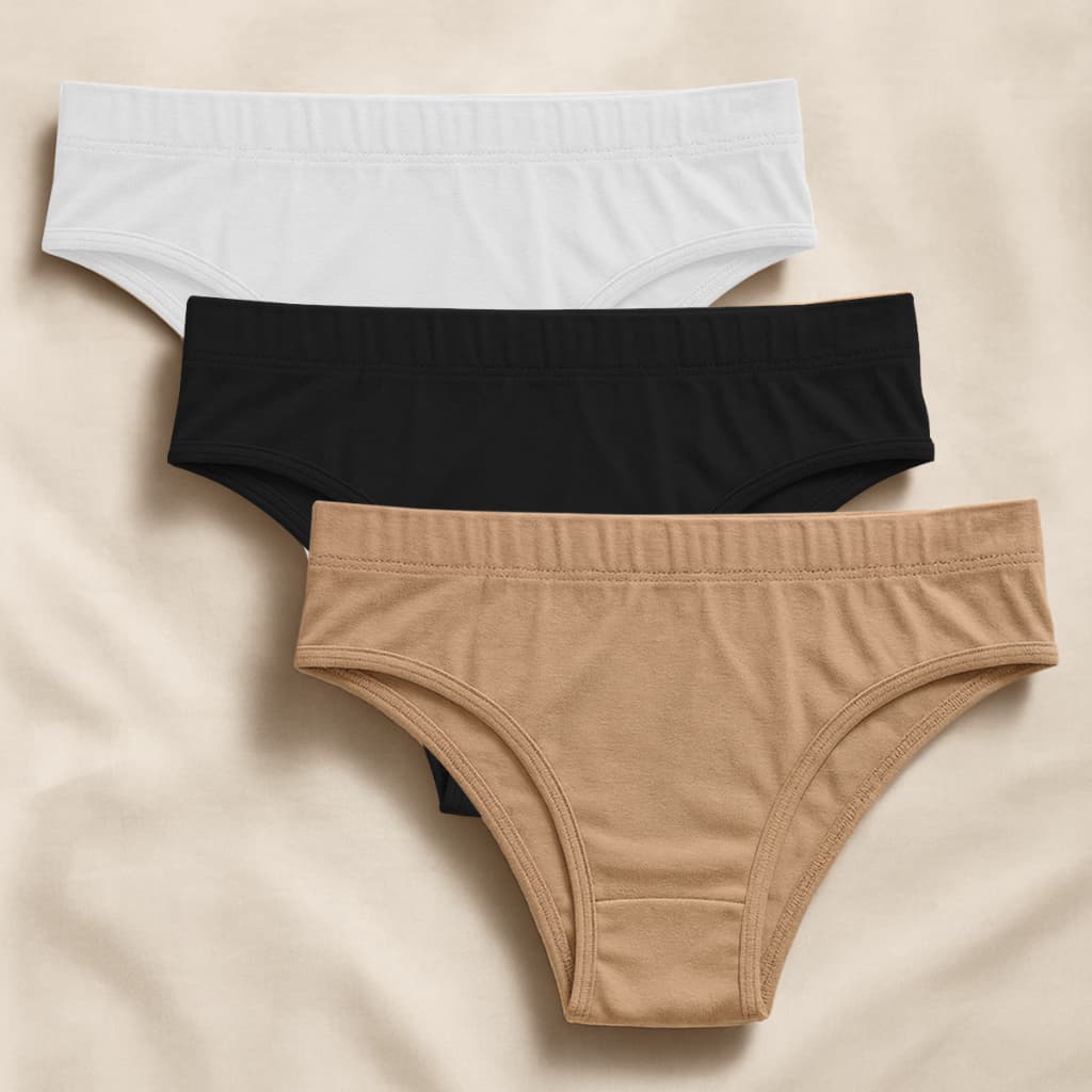 Kit 3 Calcinhas De Algodão com Elástico e Cintura Média – Cotton Premium, Leves e Respiráveis