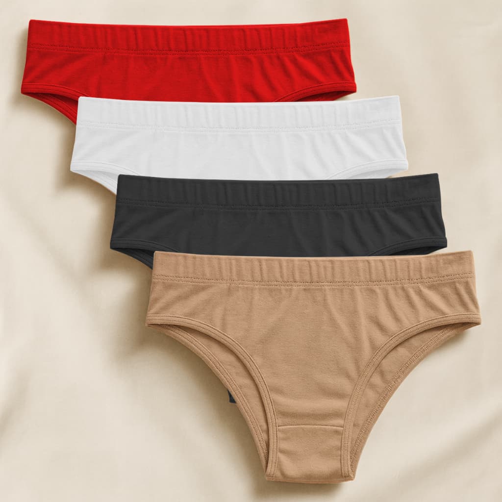 Kit 4 Calcinhas De Algodão com Elástico e Cintura Média – Cotton Premium, Leves e Respiráveis