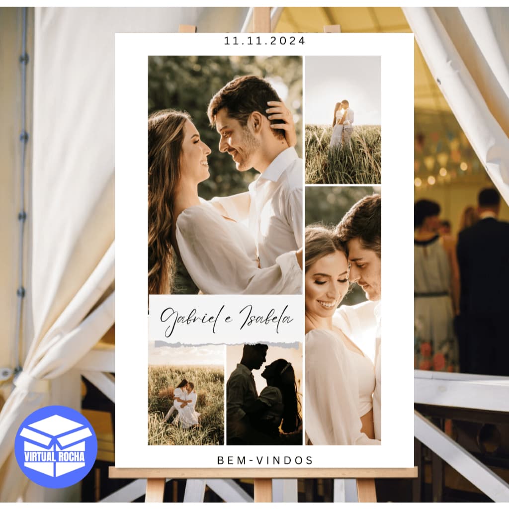 Quadro Decorativo Criativo Estilo Jornal com Nome Foto e Data Design Vintage para Casamento em MDF