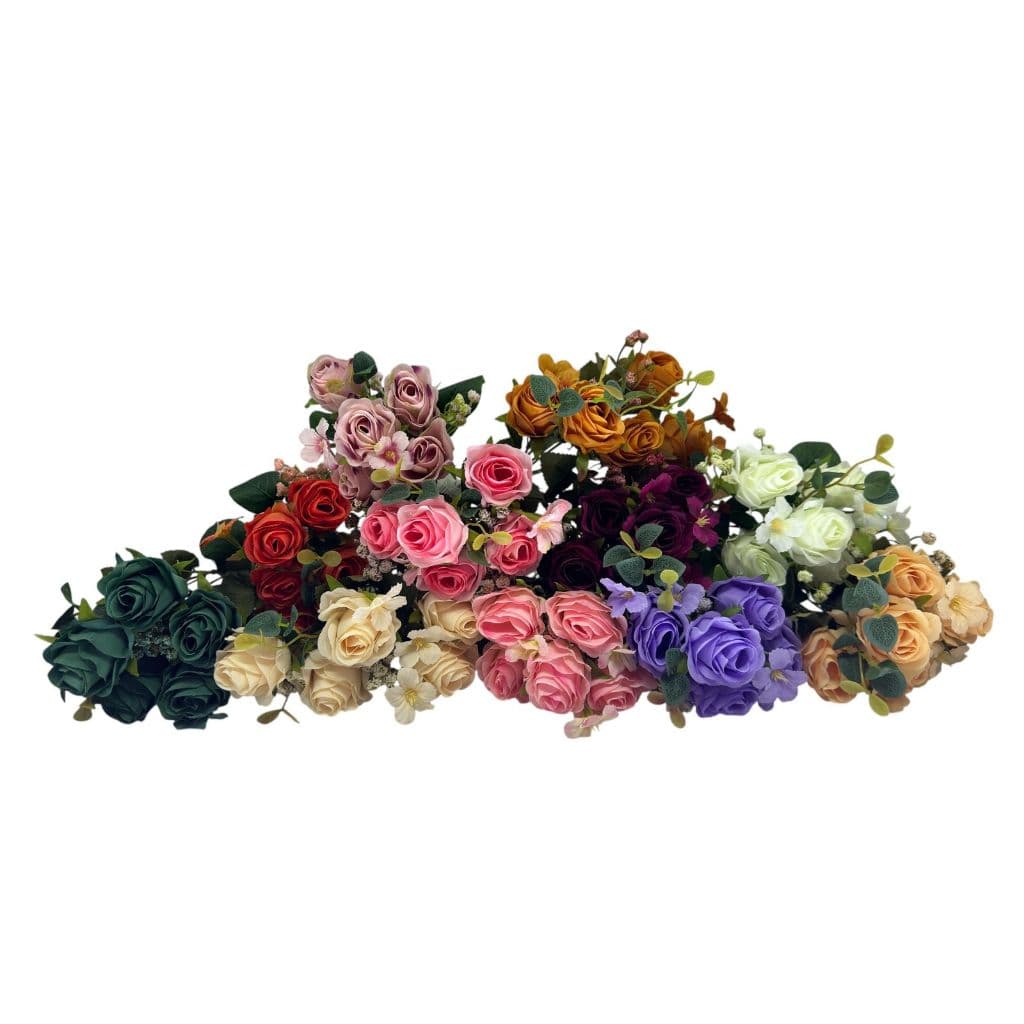 Buquê De Rosas Artificial Com 5 Flores ideal para arranjos e decoração de casamento, festas, casa e eventos