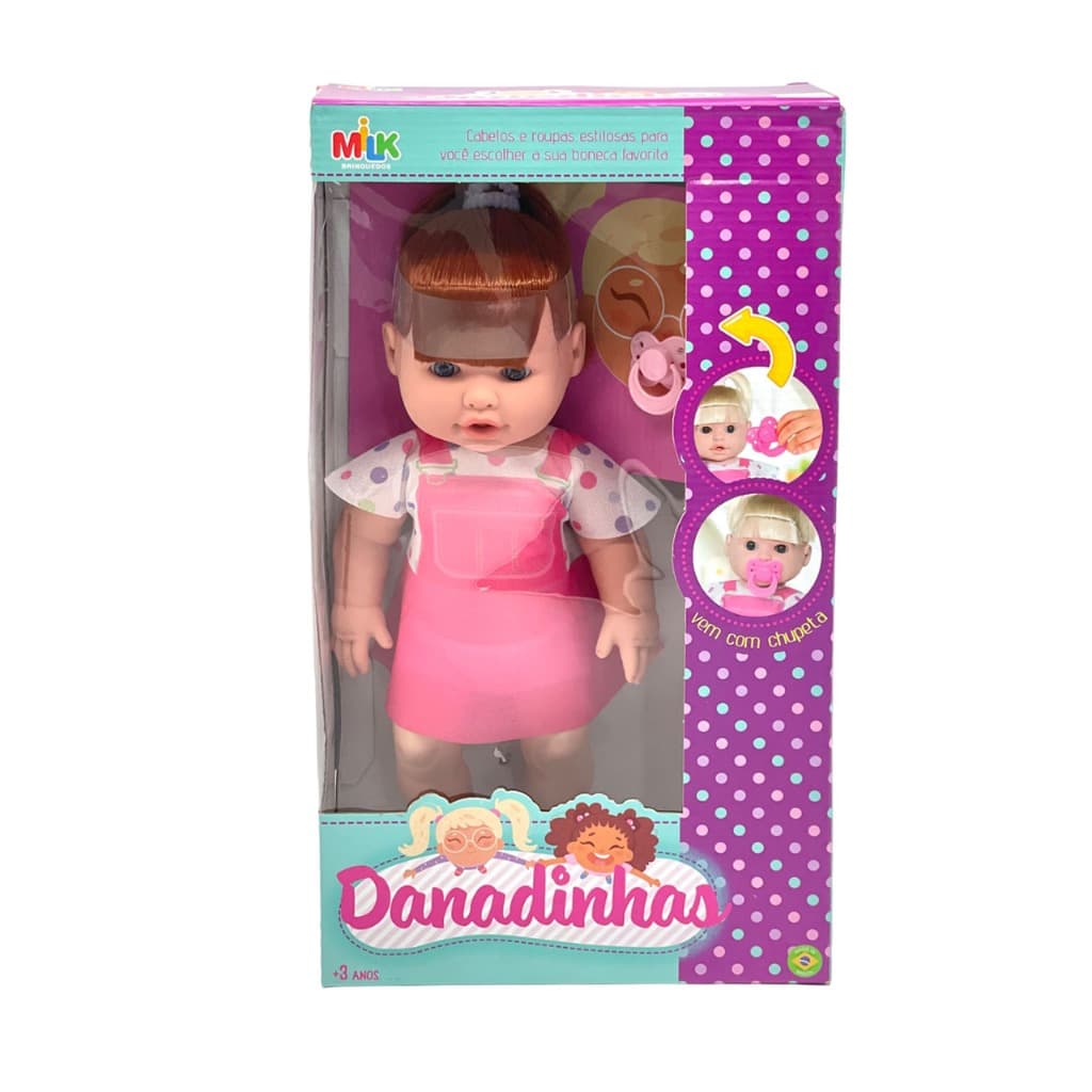 Boneca Coleção Danadinhas Cabelo Ruivo com Chupeta – Milk Brinquedos