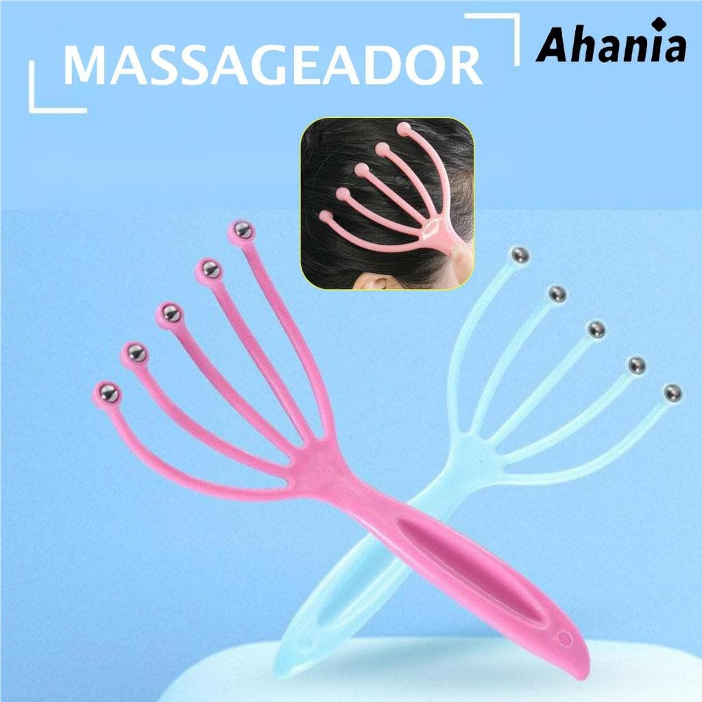 Massageador Capilar Cabeludo Manual com 5 Bolinhas de Aço Relaxante Aliviar Dor De Cabeça Antiestresse