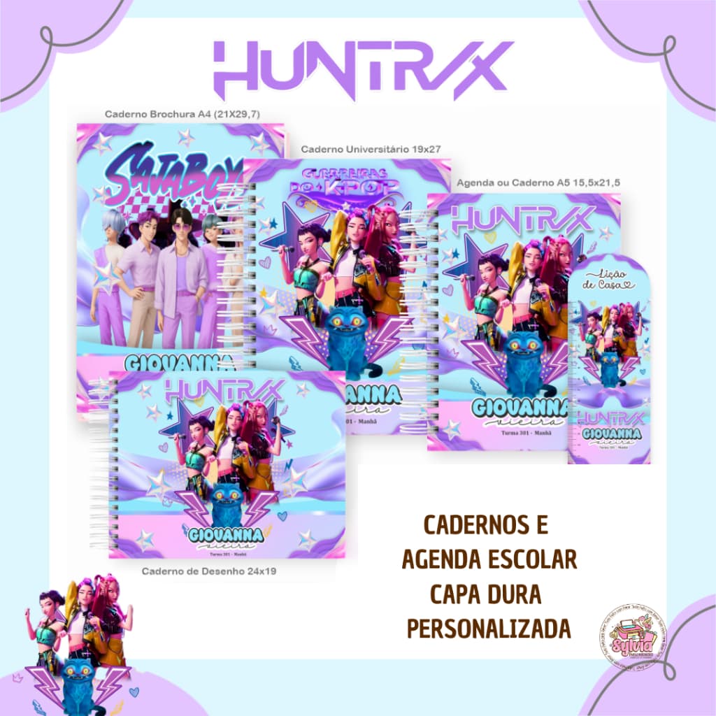 HUNTRIX KPOP | CADERNOS, AGENDA E BLOQUINHO - CAPA PERSONALIZADA