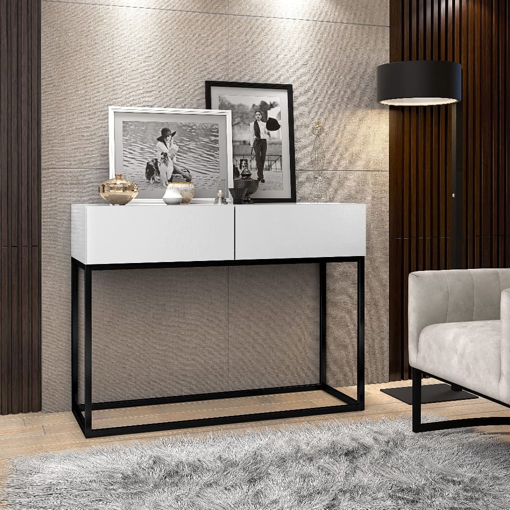 Aparador Eros 90 cm Com Duas Gavetas Amplas Estilo Industrial Moderno E Elegante Para Sala