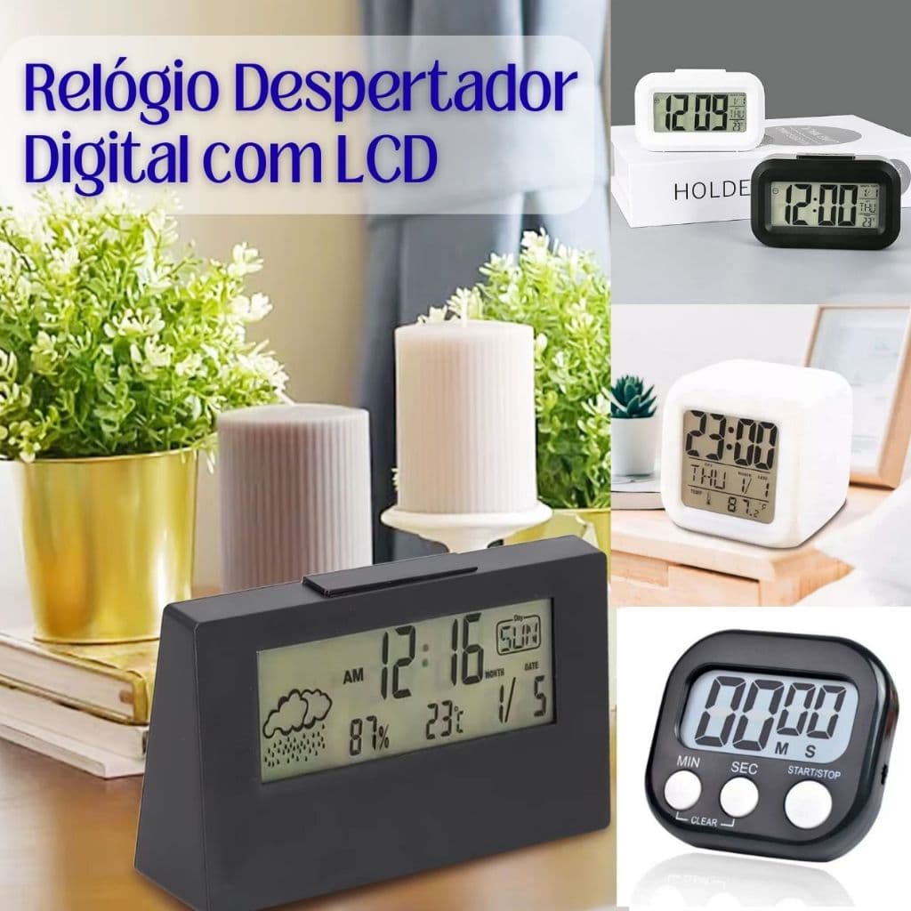 Relógio Despertador de Mesa Digital com LCD Com Alarme Função Soneca Portátil para Quarto Sala Escritório