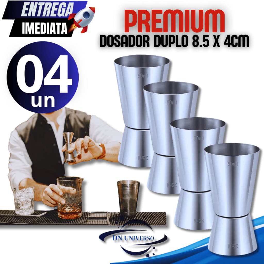 Jogo 04 Dosador Duplo Barmen em aço Inox linha Premium Durabilidade e Qualidade Garantida alta Resistencia
