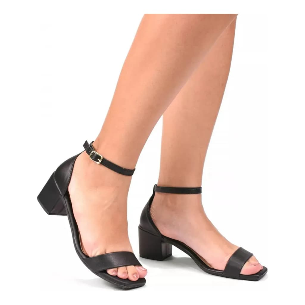 Sandália Salto Baixo Confortável Casual Elegante Tendência