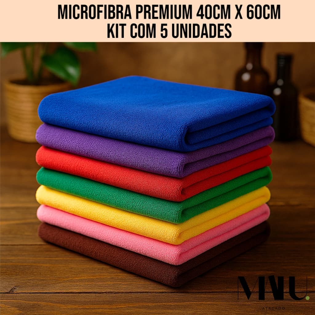 Kit 5 Pano de Chão Microfibra Macio 40x60cm Toalha de Limpeza Grande Residencial