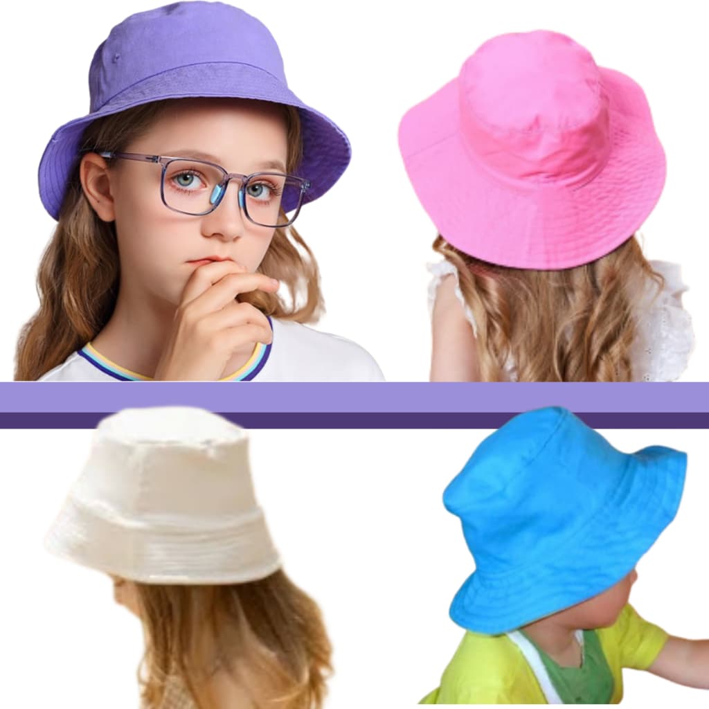 Kit 43 Bucket Infantil Menina Menino Chapéu Boné Criança Bebê Cata Ovo