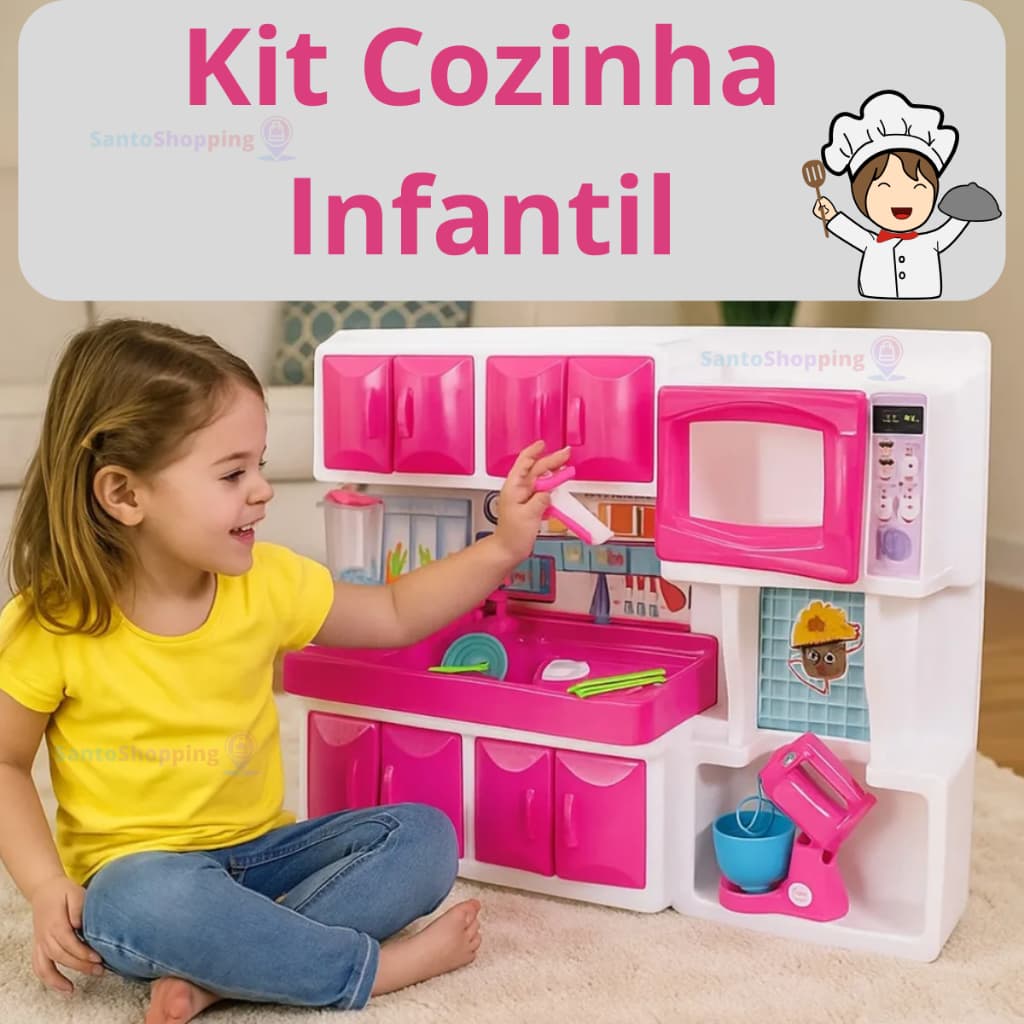 Brinquedo Cozinha Infantil Completa Com Geladeira Pia Armário Panelas Menina Rosa Vermelho Casinha