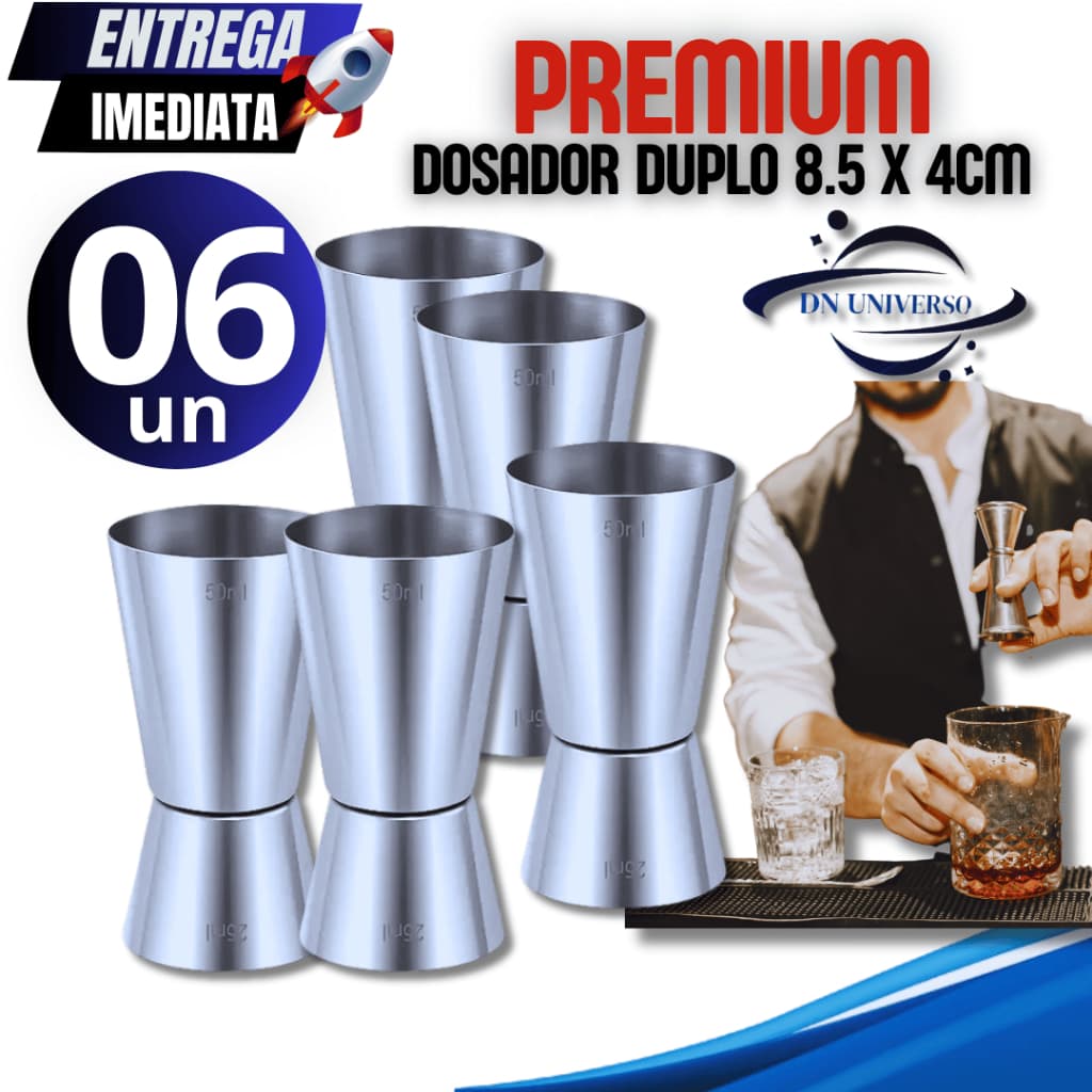 Kit 06 Dosador Duplo Barmen em aço Inox alta Durabilidade e Resistencia Garantida para sua cozinha linha premium