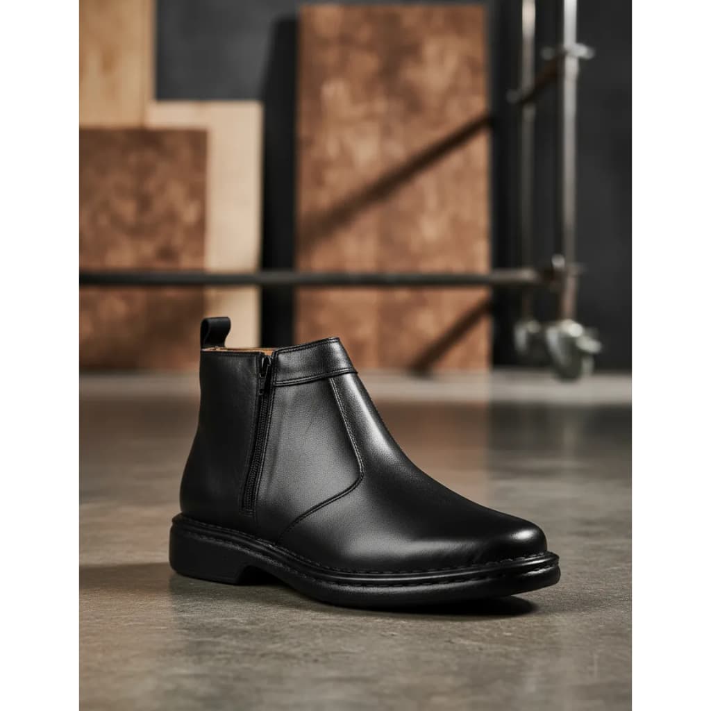 Bota Masculina Confort Gel em Couro Legitimo com Ziper Botina Dia a Dia Qualidade Promoção palmilha ortopédica